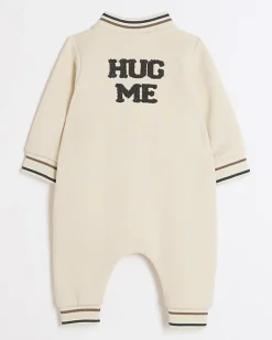 River Island Baby cream embroidered sleepsuit Stone Fashion