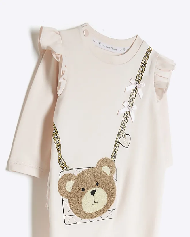 River Island Baby girls bear bag sleepsuit Pink Sale