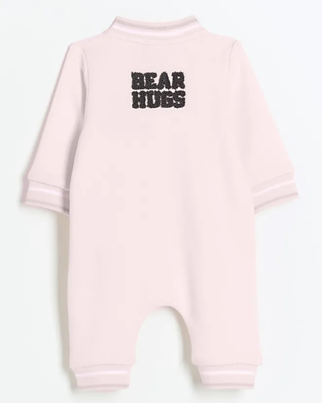 River Island Baby girls bear zip up sleepsuit Pink Hot