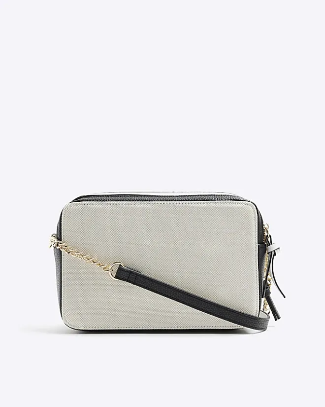 River Island Beige canvas boxy cross body bag Cream Online