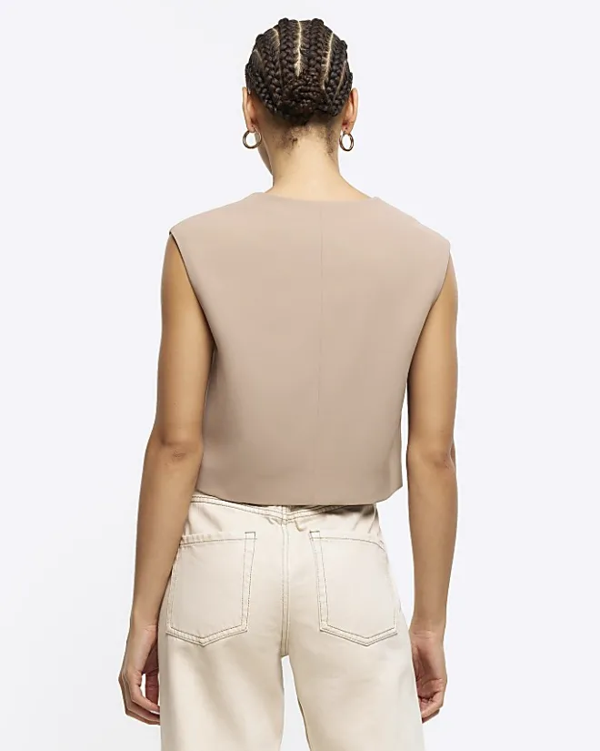 River Island Beige Cropped Waistcoat Cream Best