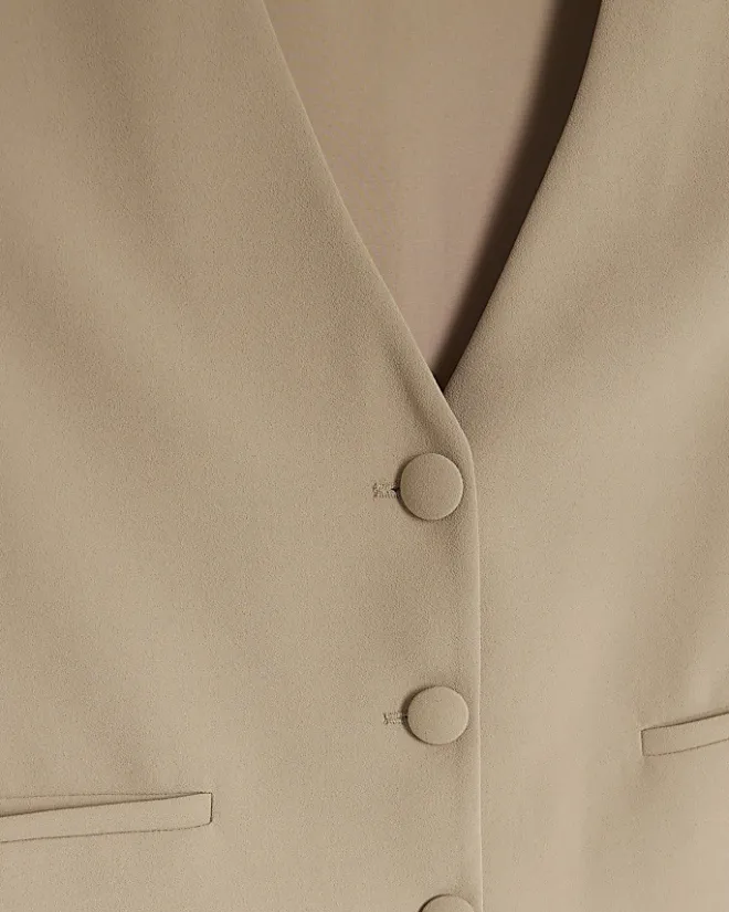 River Island Beige Cropped Waistcoat Cream Best