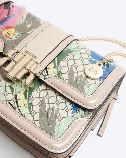 River Island Beige floral monogram satchel bag Cream Fashion