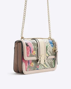 River Island Beige floral monogram satchel bag Cream Fashion