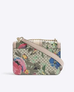 River Island Beige floral monogram satchel bag Cream Fashion