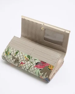 River Island Beige floral RI monogram purse Cream Clearance