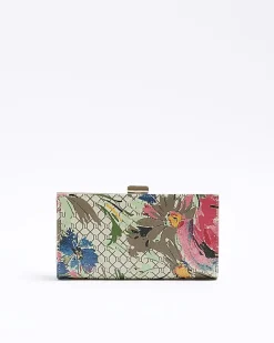 River Island Beige floral RI monogram purse Cream Clearance