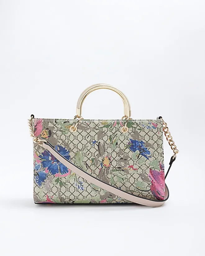 River Island Beige floral tote bag Cream Fashion