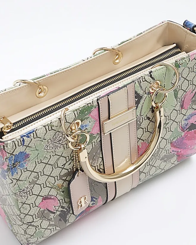 River Island Beige floral tote bag Cream Fashion