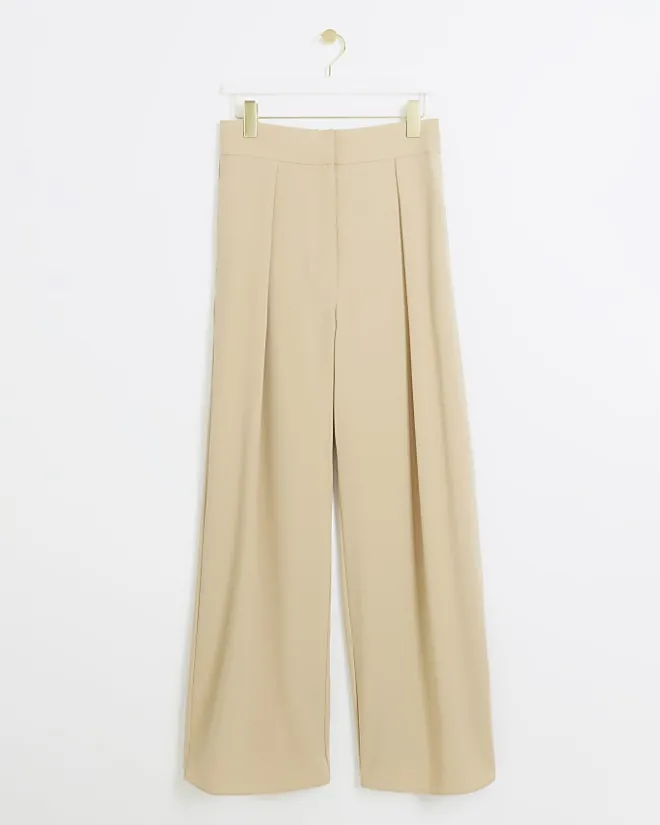 River Island Beige high waisted wide leg trousers Cream Online