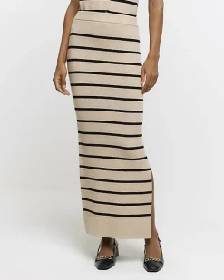 River Island Beige knit stripe maxi skirt Cream Clearance