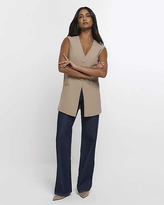 River Island Beige longline waistcoat Cream New
