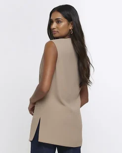 River Island Beige longline waistcoat Cream New