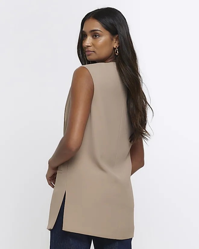 River Island Beige longline waistcoat Cream New