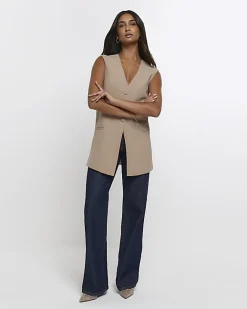 River Island Beige longline waistcoat Cream New