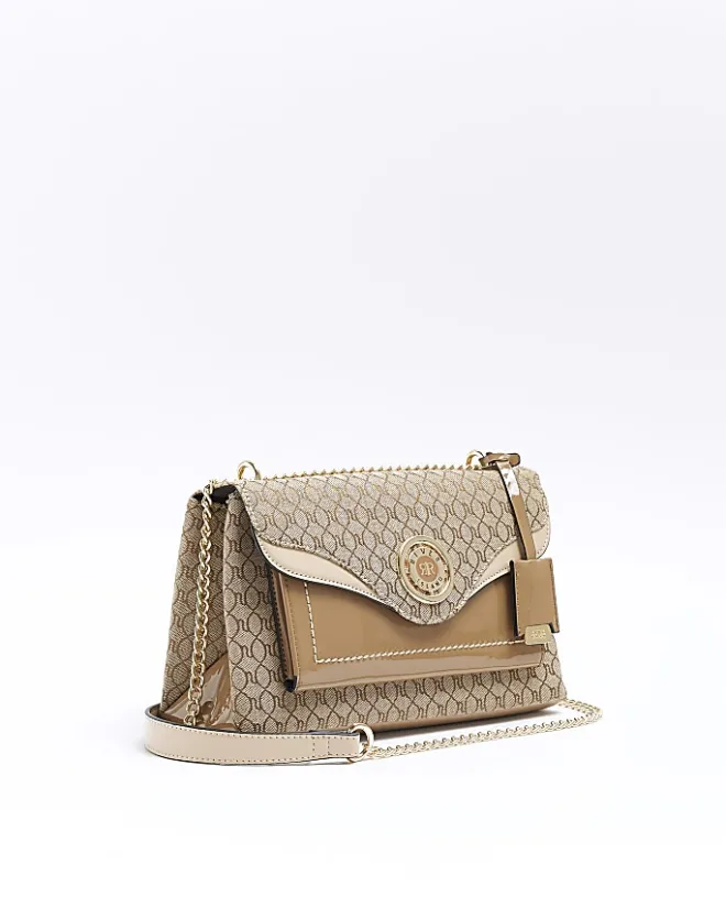 River Island Beige monogram chain shoulder bag Brown Best