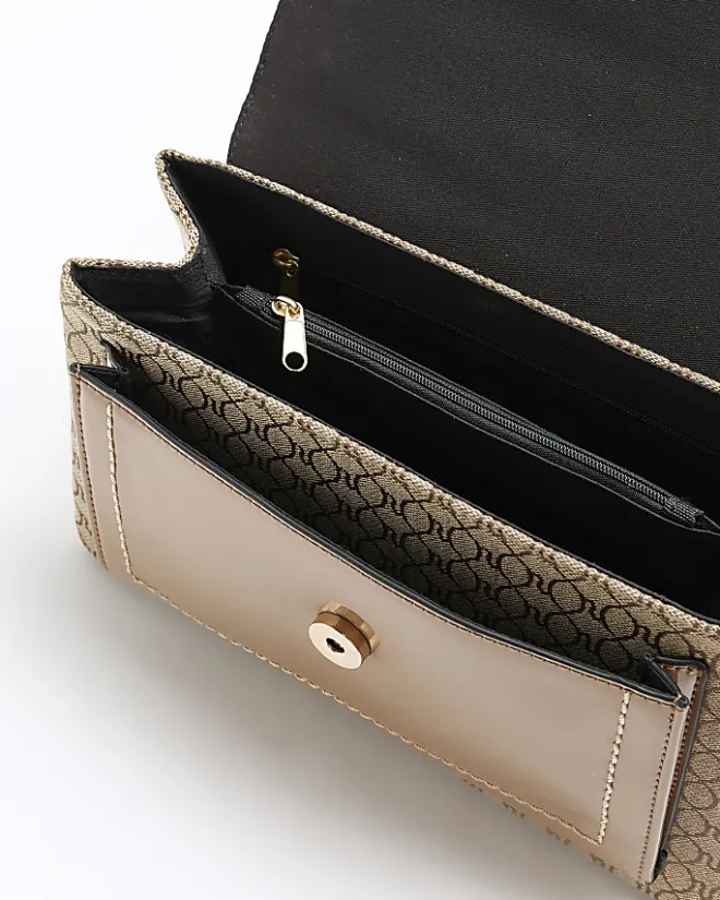 River Island Beige monogram chain shoulder bag Brown Best