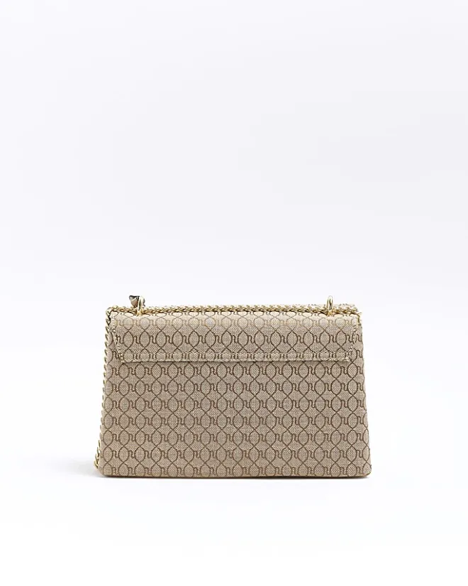 River Island Beige monogram chain shoulder bag Brown Best