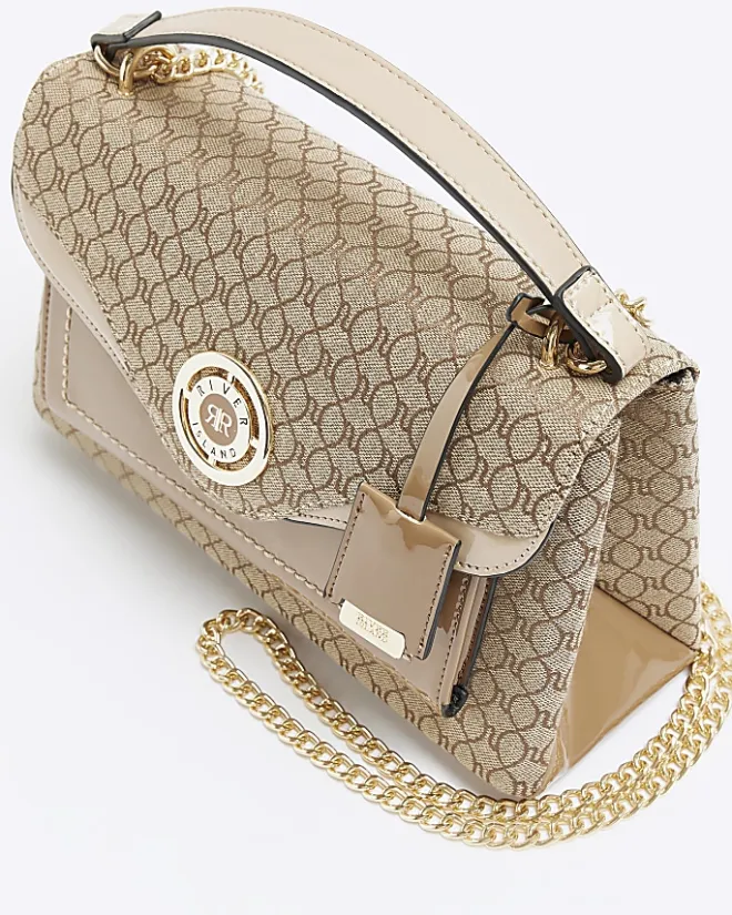 River Island Beige monogram chain shoulder bag Brown Best