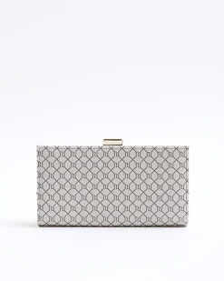 River Island Beige monogram clip top purse Cream Clearance