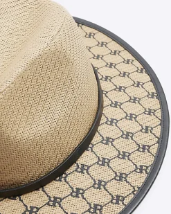 River Island Beige Monogram Fedora Hat Cream Sale