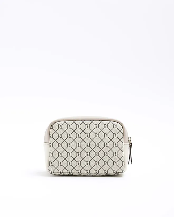River Island Beige RI monogram makeup bag Cream Fashion