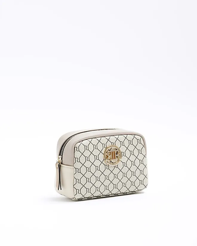 River Island Beige RI monogram makeup bag Cream Fashion