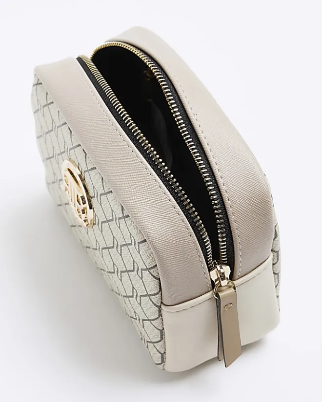 River Island Beige RI monogram makeup bag Cream Fashion