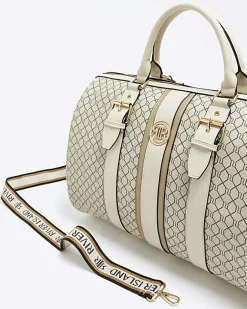 River Island Beige RI monogram travel bag Cream Discount