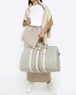 River Island Beige RI monogram travel bag Cream Fashion
