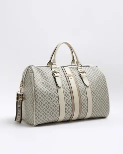 River Island Beige RI monogram travel bag Cream Fashion