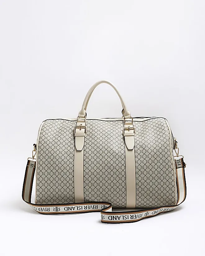 River Island Beige RI monogram travel bag Cream Fashion