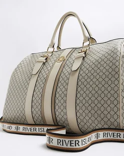 River Island Beige RI monogram travel bag Cream Fashion