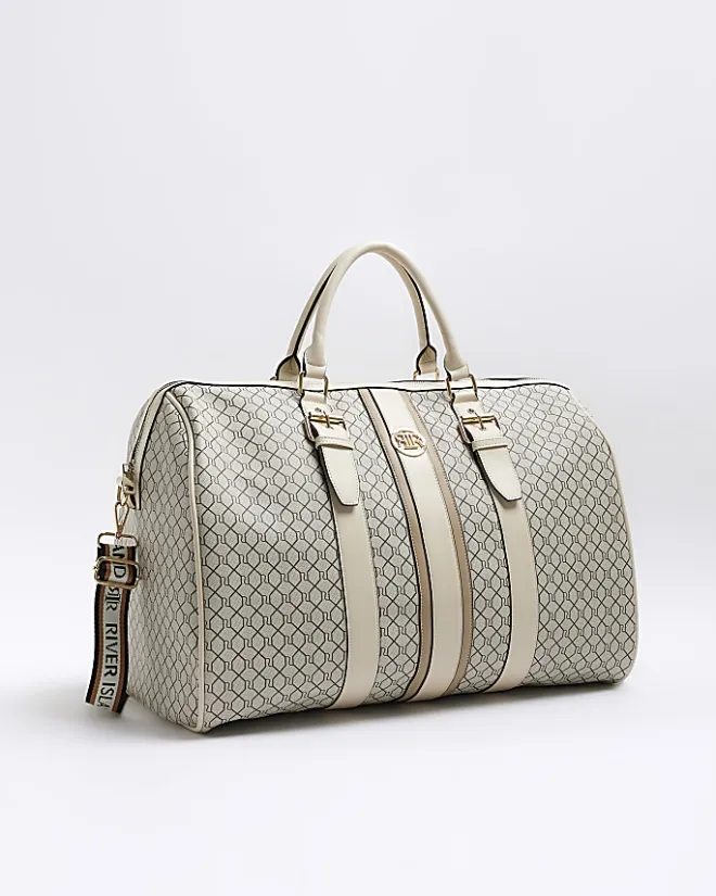 River Island Beige RI monogram travel bag Cream Fashion
