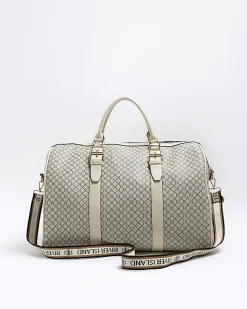 River Island Beige RI monogram travel bag Cream Fashion