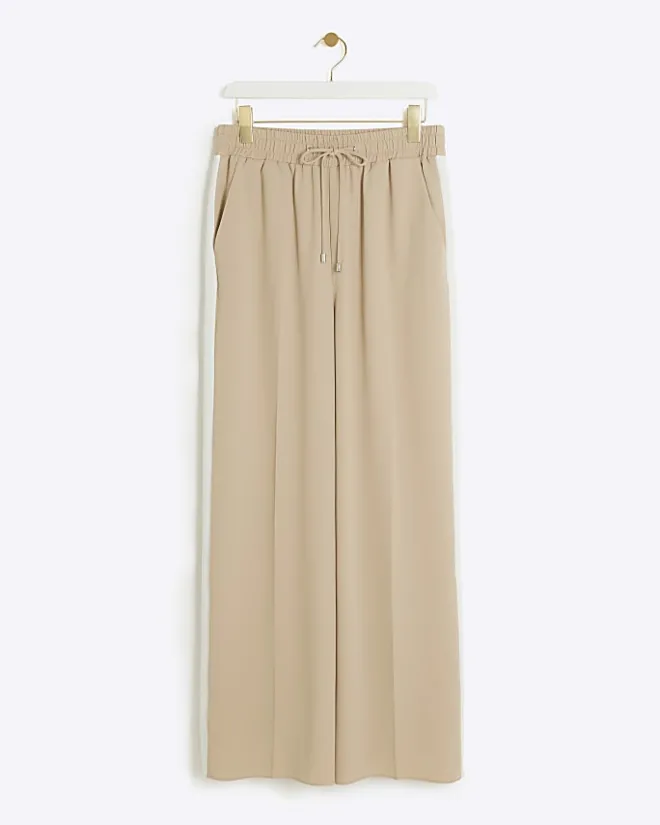 River Island Beige side stripe wide leg joggers Cream New