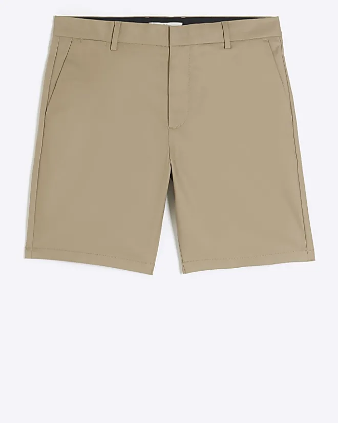 River Island Beige slim fit chino short Stone Discount