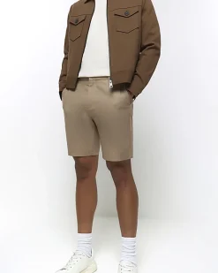 River Island Beige slim fit chino short Stone Discount