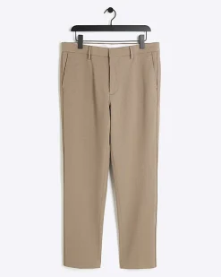 River Island Beige slim fit waffle textured trousers Stone Online