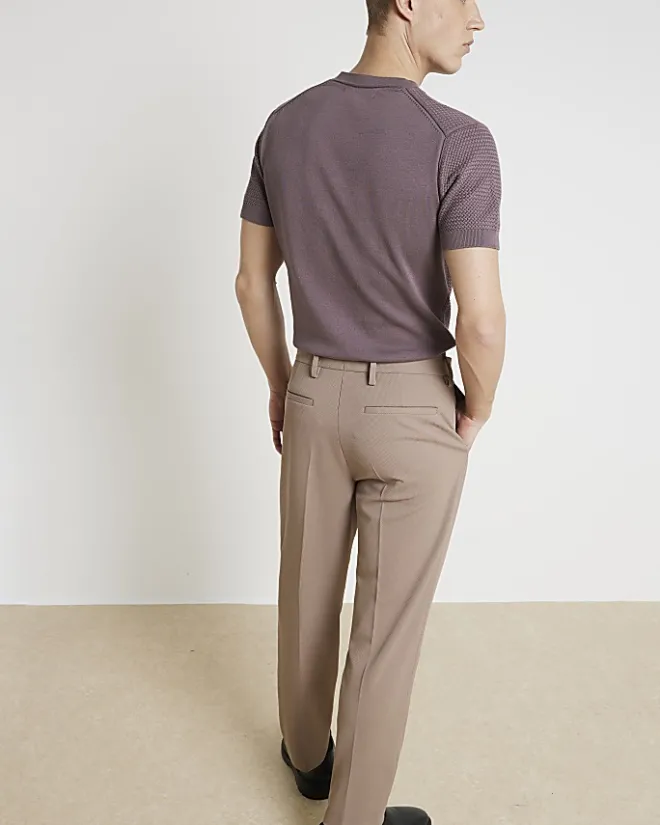 River Island Beige slim fit waffle textured trousers Stone Online