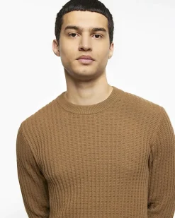 River Island Beige slim fit waffle texture jumper Stone Clearance