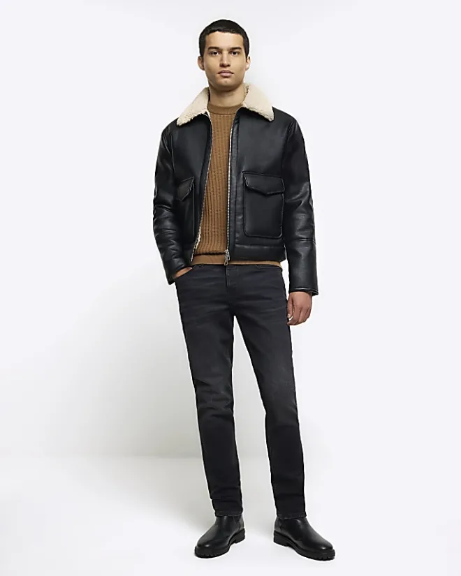 River Island Beige slim fit waffle texture jumper Stone Clearance