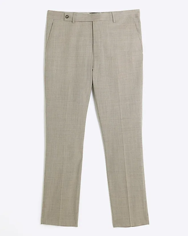 River Island Beige slim fit wool blend suit trousers Stone Clearance