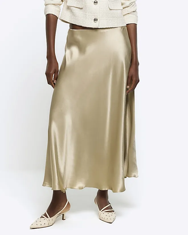 River Island Beige slip midi skirt Cream Hot