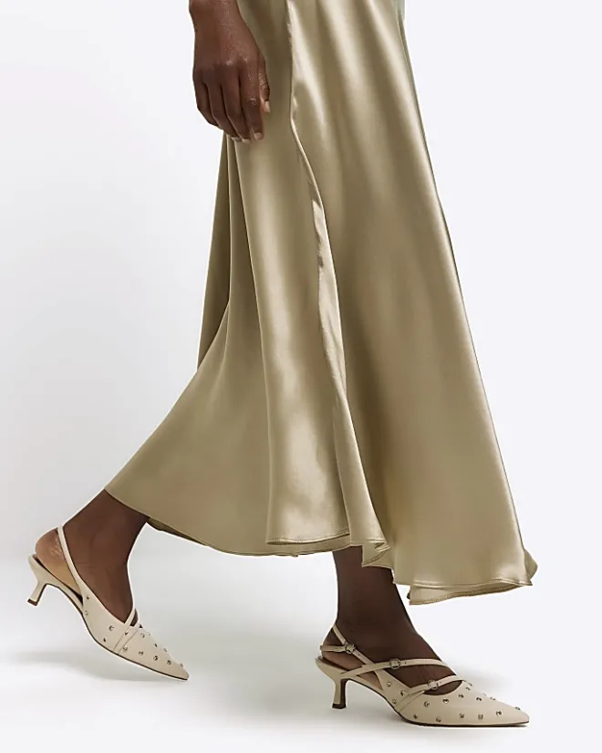 River Island Beige slip midi skirt Cream Hot