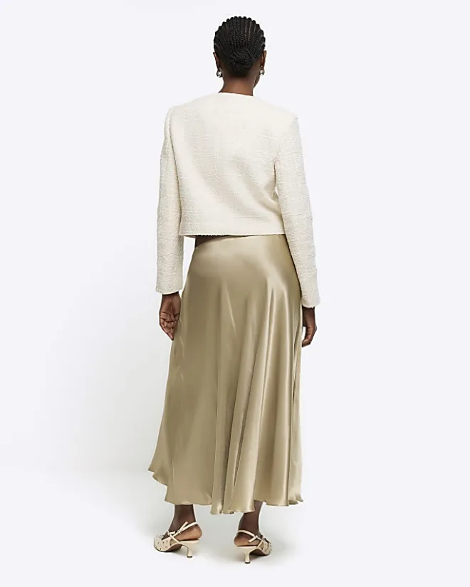 River Island Beige slip midi skirt Cream Hot
