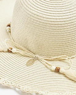 River Island Beige straw beaded hat Cream Hot