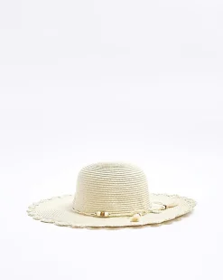 River Island Beige straw beaded hat Cream Hot