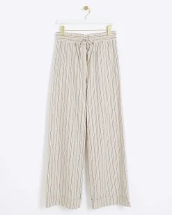 River Island Beige stripe straight pull on trousers Cream Outlet
