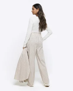 River Island Beige stripe straight pull on trousers Cream Outlet